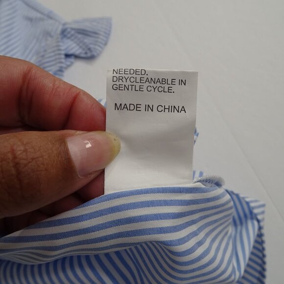 Blue and White Striped V-neck Ruffle Sleeveless Blouse Top Shirt Women Size XL L - Picture 5 of 8